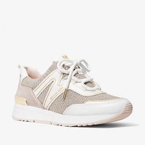 Michael Kors Pippin Trainer Sneakers-pink/white leather glitter chain mesh-8&1/2